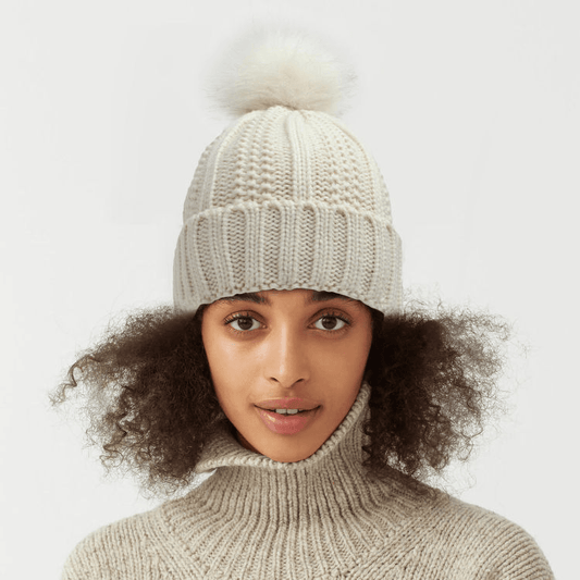 Satin Lined Beanie with Fur Pompom - GeVi Beauty