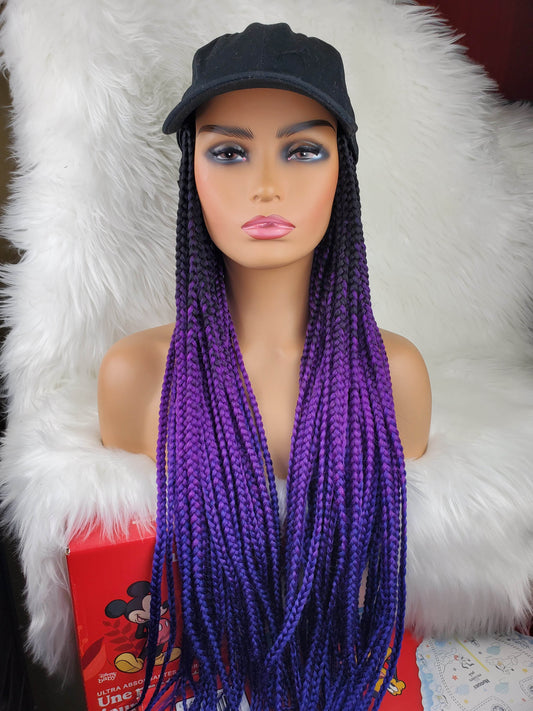 Satin Lined Braided Hat Wig (1b/Purple/blue) - GeVi Beauty 