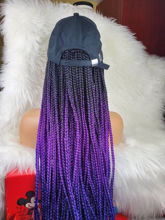 Satin Lined Braided Hat Wig (1b/Purple/blue) - GeVi Beauty 