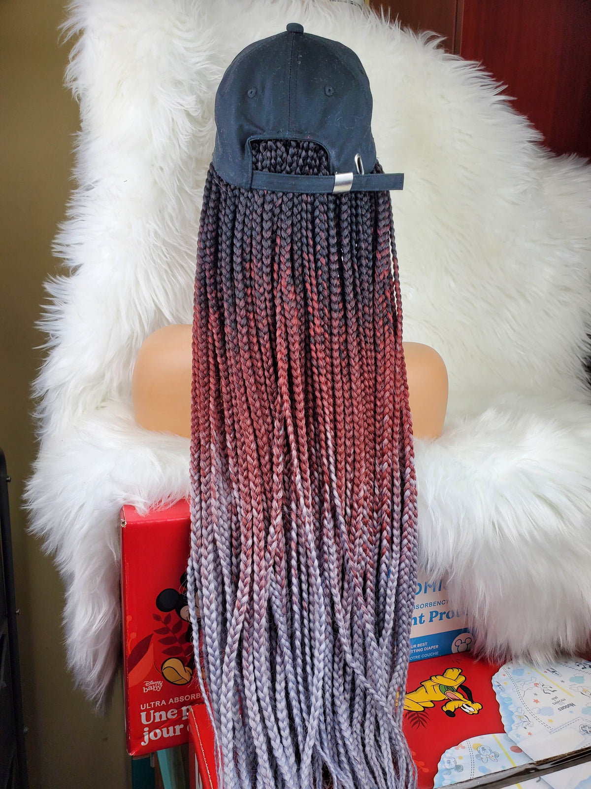 Satin lined braided hat wig (1b/burg /grey) - GeVi Beauty 